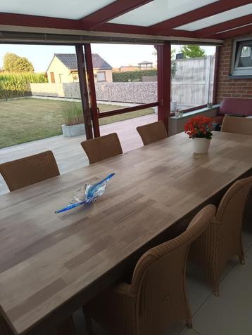 Tafel 3m x 1,2m met 8 Vincent Sheppard stoelen, Comme neuf, 100 à 150 cm, Enlèvement, Rectangulaire