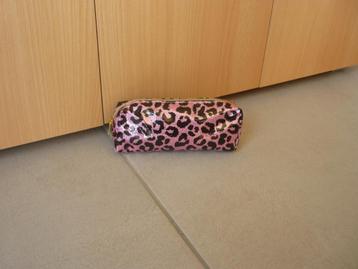 Gladde glitter roze zwarte luipaard toilettas makeuptasje beschikbaar voor biedingen
