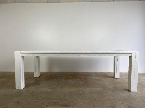 Robuuste handgemaakte witte eiken houten tafel, Huis en Inrichting, Tafels | Salontafels, Gebruikt, 75 cm of meer, 50 tot 100 cm