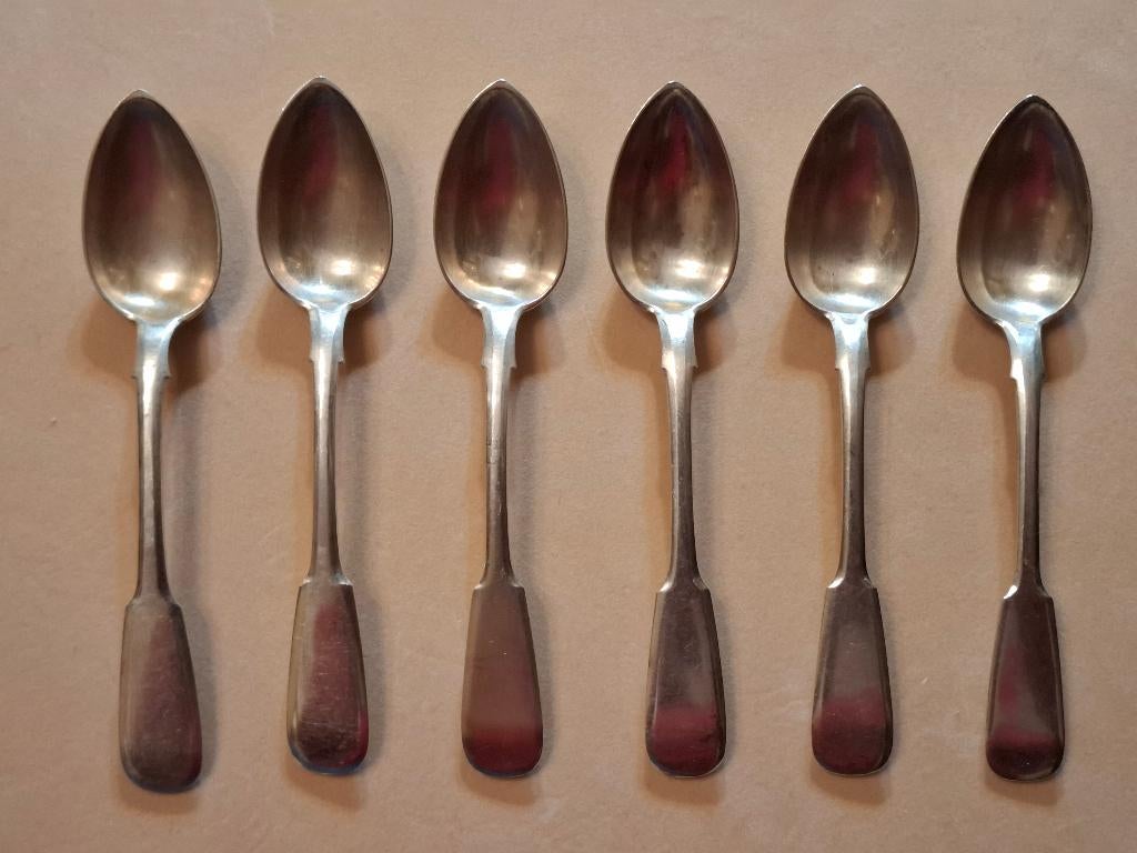 6 cuillères en argent 84 zolotniks, Russie XIXème., Antiquités & Art, Antiquités | Couverts, Enlèvement