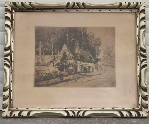 eau forte maison signe alfred bastien, Antiek en Kunst, Kunst | Etsen en Gravures, Ophalen of Verzenden