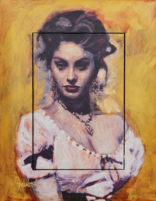Sophia Loren mixed media Peter Donkersloot, Antiek en Kunst, Kunst | Schilderijen | Modern, Ophalen of Verzenden