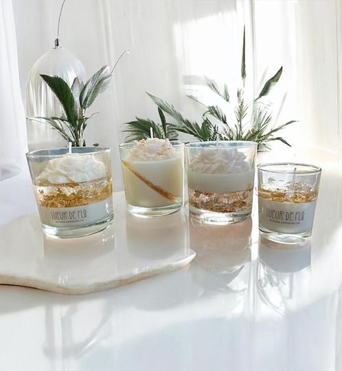 Bougie Bio parfumée - Pot en verre & paillettes dorées, Huis en Inrichting, Woonaccessoires | Kandelaars en Kaarsen, Nieuw, Kaars