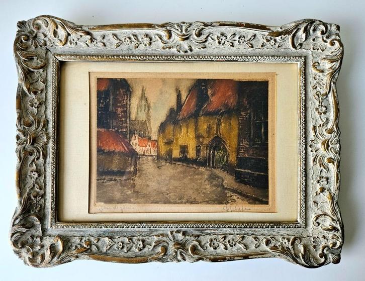 Ets 1937 “jour de pluie” handgesigneert Philippe, Antiek en Kunst, Kunst | Etsen en Gravures, Ophalen of Verzenden