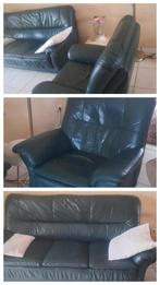 Un cuir vert doux pour 3 places et 1 place, Maison & Meubles, Fauteuils, 75 à 100 cm, Enlèvement, Utilisé, Cuir