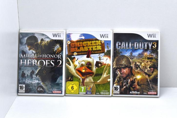 (Wii) 3 Shooter Games | Chiken Blaster + Call Of Duty + Hero, Games en Spelcomputers, Games | Nintendo Wii, Gebruikt, Shooter