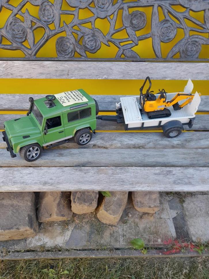 Bruder Land rover+aanhanger met klein kraantje van de zoon, Verzamelen, Speelgoed, Gebruikt, Ophalen