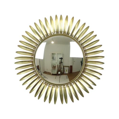Mid Century Verkoperd Metalen Zonnespiegel Deknudt Convex 54, Antiek en Kunst, Antiek | Spiegels, 50 tot 100 cm, Minder dan 100 cm
