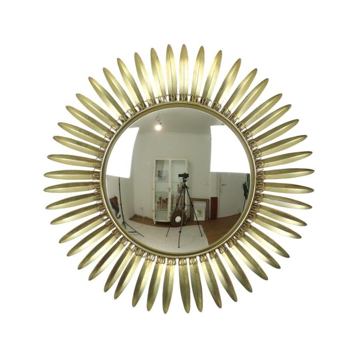 Mid Century Verkoperd Metalen Zonnespiegel Deknudt Convex 54, Antiek en Kunst, Antiek | Spiegels, 50 tot 100 cm, Minder dan 100 cm