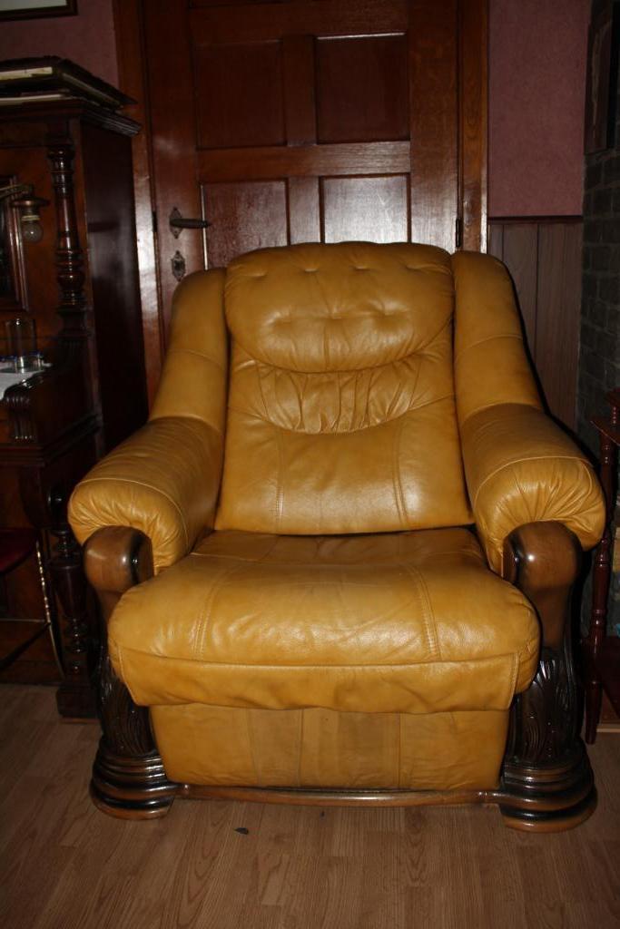 Salon leder, Huis en Inrichting, Zetels | Complete zithoeken, Gebruikt, Hout, Leer, Ophalen