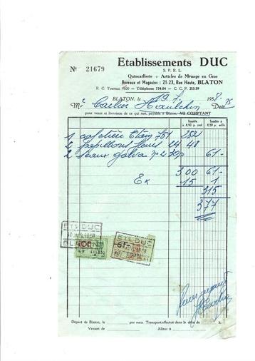 Ancienne facture 1958, Enlèvement ou Envoi, Utilisé