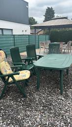 Tuinset tafel  + 4 stoelen en kussens merk Grosfillex, Ophalen, 4 zitplaatsen, Kunststof, Gebruikt