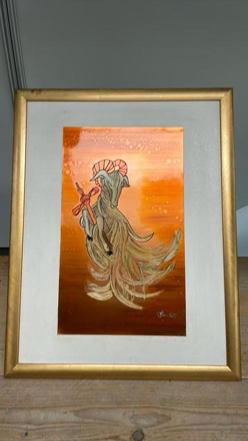 Groot kunstwerk gesigneerd van sterrenbeeld steenbok beschikbaar voor biedingen