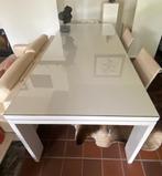Witte design tafel met glazen blad, Huis en Inrichting, Bureaus, Ophalen, Zo goed als nieuw, Bureau