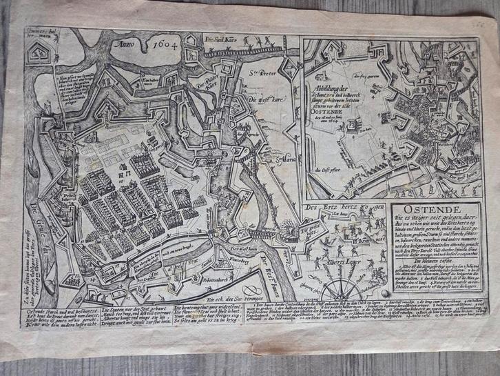 ANTIQUARIAAT: oude Kopergravure-figuratief plan van Oostende, Antiek en Kunst, Kunst | Etsen en Gravures, Ophalen of Verzenden