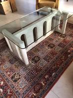 Glazen tafel met marmeren onderstel, Huis en Inrichting, Ophalen, 100 tot 150 cm, 50 tot 75 cm, 50 tot 100 cm