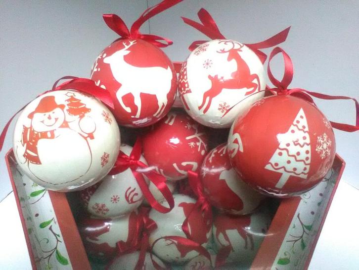 Doos met 14 kerstbollen in papier maché, dus onbreekbaar, Diversen, Kerst, Nieuw, Ophalen