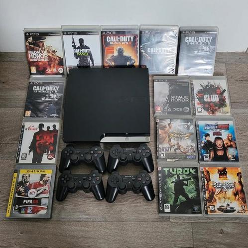 Ps3 slim + 4 manettes + 15 jeux, Games en Spelcomputers, Spelcomputers | Sony PlayStation 3, Zo goed als nieuw, Slim, Ophalen of Verzenden