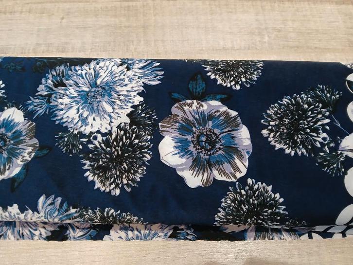 Jersey stof Peach Border print, blue., Hobby en Vrije tijd, Stoffen en Lappen, Nieuw, Katoen, 120 cm of meer, 200 cm of meer, Blauw