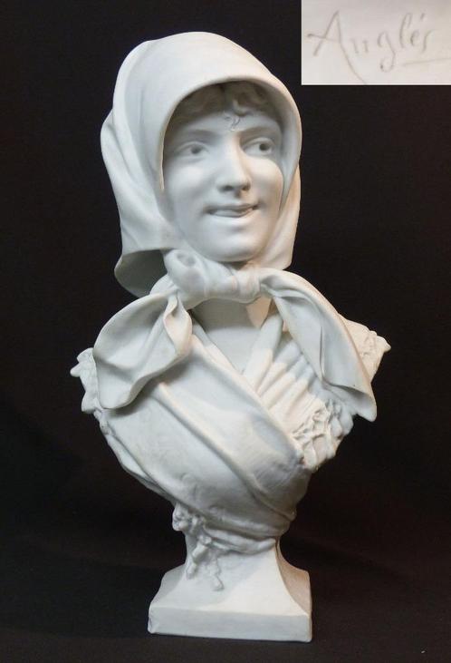 1920 belle sculpture buste statue biscuit Anglès femme 37cm, Antiquités & Art, Antiquités | Porcelaine, Enlèvement ou Envoi