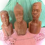 3 Houten Bustes (2 Afrikaanse mannen en 1 vrouw), Antiek en Kunst, Ophalen