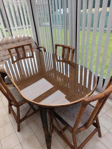 Rotan tafel en 4 stoelen beschikbaar voor biedingen