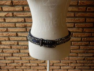 (13)- ceinture femme noire perlée en cuir