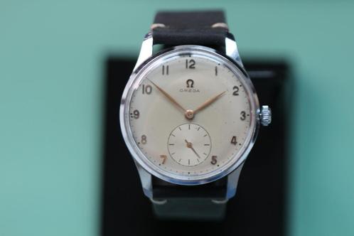 Omega Vintage 1950's, Handtassen en Accessoires, Horloges | Heren, Gebruikt, Polshorloge, Omega, Staal, Leer, Ophalen