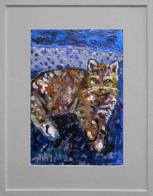 "Kat" Schilderij met lijst, Antiek en Kunst, Kunst | Schilderijen | Modern, Verzenden