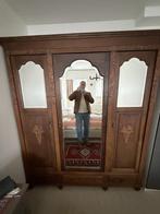 oerdegelijke antieke kleerkast met spiegel, Ophalen, Gebruikt, Eikenhout, Met hangruimte