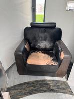 Fauteuil en cuir de vache noir vintage, Ophalen, Gebruikt