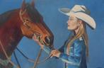 groot olieschilderij cowgirl/horse (75x115cm), Antiek en Kunst, Kunst | Schilderijen | Klassiek, Ophalen of Verzenden