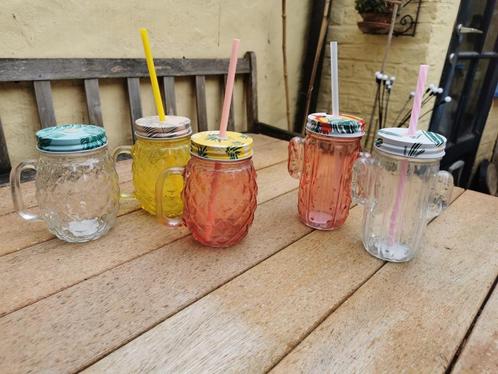 Smoothie glas, drinkglas met deksel + rietje, ananas, cactus, Huis en Inrichting, Keuken | Servies, Gebruikt, Glas of Glazen, Overige stijlen