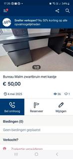 Bureau Ikea Malm de couleur foncée avec armoire, Enlèvement, Comme neuf, Bureau