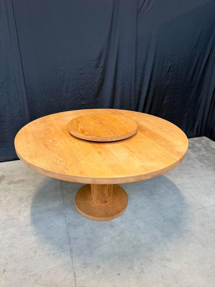 Ronde massief eiken eet tafel 130cm (+bijhorende stoelen), Huis en Inrichting, Tafels | Eettafels, Gebruikt, Vier personen, Rond