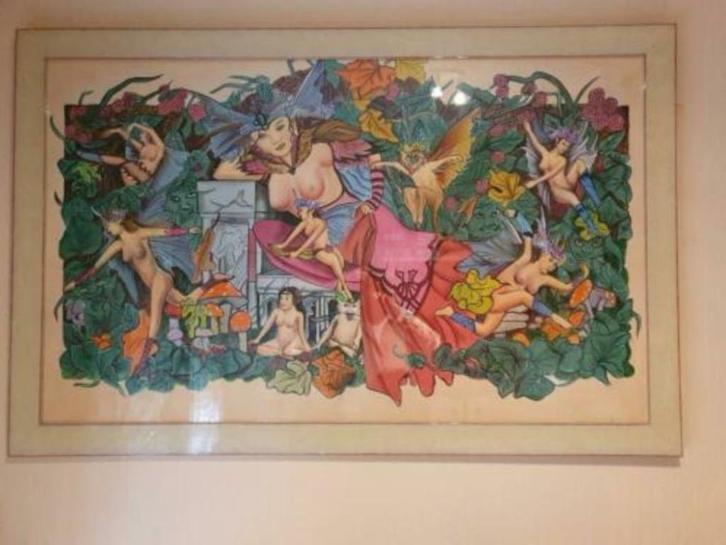 Origineel schilderij op zijde., Antiek en Kunst, Kunst | Schilderijen | Klassiek, Ophalen