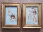 Engeltjes 2 kaders Olieverf op hout gesigneerd, Verzamelen, Ophalen of Verzenden