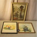 3 magnifiques petites peintures anciennes avec des enfants, Enlèvement ou Envoi