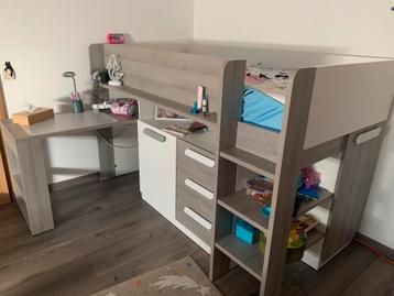 Halve hoogslaper met kastjes en bureau, Enlèvement, Comme neuf, Lit mi-hauteur mezzanine