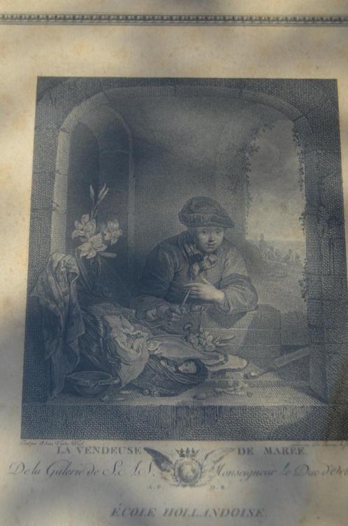 Franse gravure 'La Vendeuse de Maree' circa 1786, Antiek en Kunst, Kunst | Etsen en Gravures, Ophalen of Verzenden