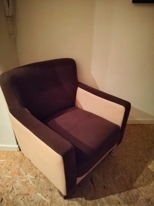 Fauteuil - donkerbruin & beige imitatieleer- comfort & stijl, Huis en Inrichting, Fauteuils, Zo goed als nieuw, Hout, Leer, Stof