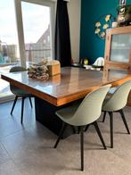 Tafel vierkant 140x140cm + 4 kuipstoelen, Ophalen, Gebruikt, Vierkant, Vijf personen of meer