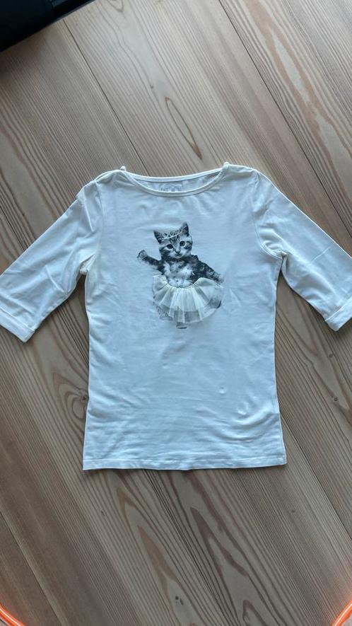 CKS t shirt wit met poes maat 152-156, Kinderen en Baby's, Kinderkleding | Maat 152, Zo goed als nieuw, Meisje, Shirt of Longsleeve