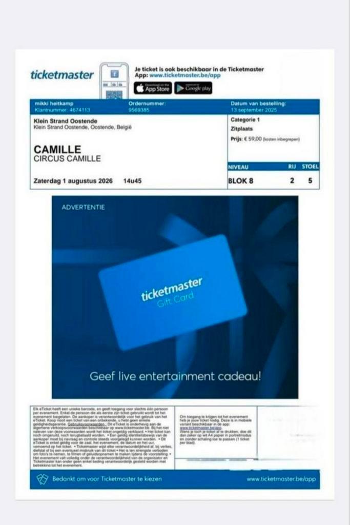 circus camille op 1 Augustus, Tickets en Kaartjes, Concerten | Nederlandstalig, Twee personen, Augustus