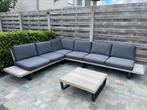 Loungehoek met tafel en kussens, Tuin en Terras, Tuinsets en Loungesets, Ophalen, 6 zitplaatsen, Teakhout, Zo goed als nieuw