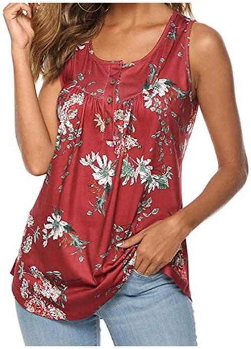 Top Débardeur fluide sans manches bordeaux à fleurs, Kleding | Dames, Topjes, Nieuw, Zonder mouw, Verzenden