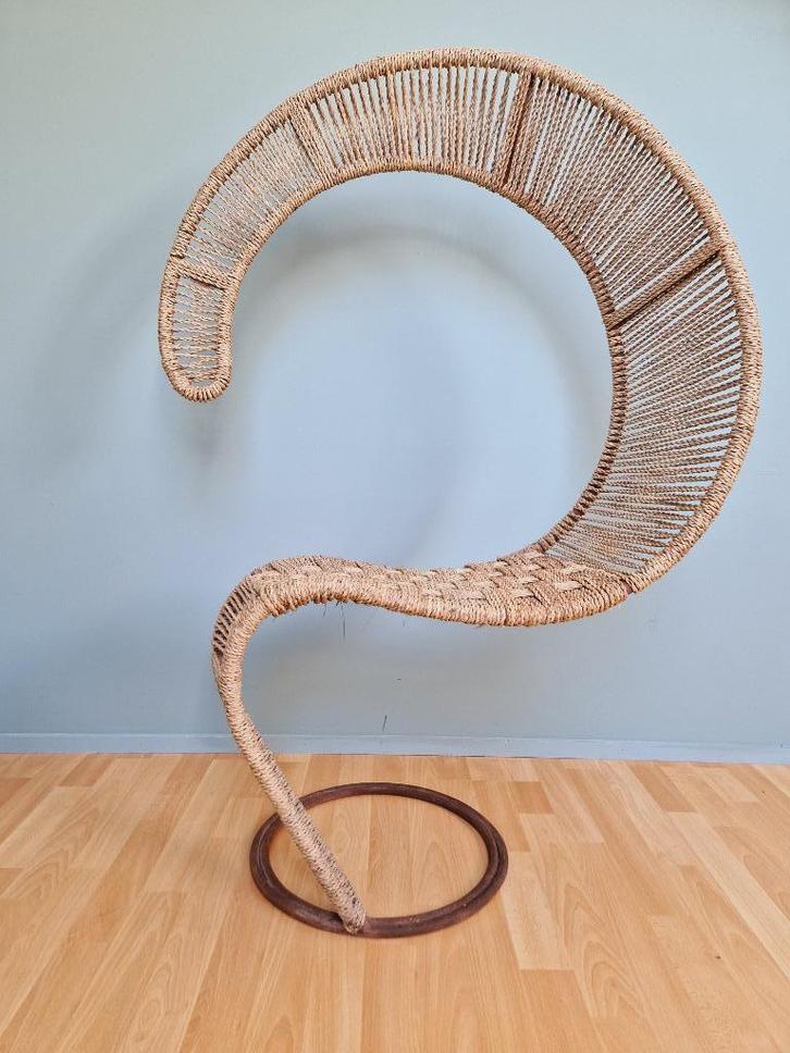 Vraagteken fauteuil, Tom Dixon, jaren 80, Huis en Inrichting, Fauteuils, Gebruikt, Metaal, Riet of Rotan, Ophalen