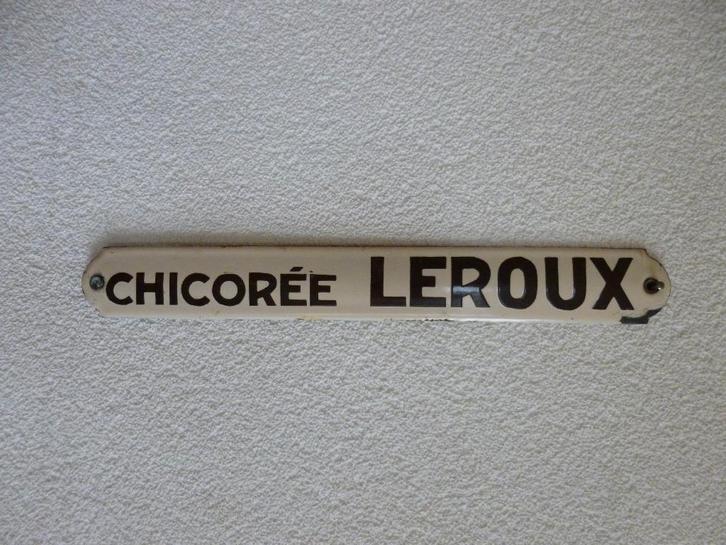 PANNEAU DE PORTE EN ÉMAIL' CHICORÉE LEROUX'' DES ANNÉES 1930, Collections, Marques & Objets publicitaires, Utilisé, Panneau publicitaire