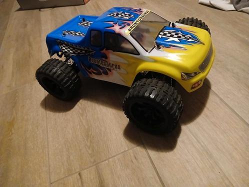 himoto monster truck geel wit blauw schaal 1/10, Hobby en Vrije tijd, Modelbouw | Radiografisch | Auto's, Zo goed als nieuw, Auto offroad