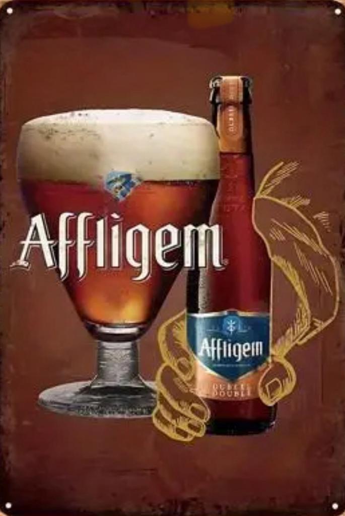 Metalen reclamebord Affligem bier 1 - retro vintage mancave, Verzamelen, Biermerken, Zo goed als nieuw, Reclamebord, Plaat of Schild